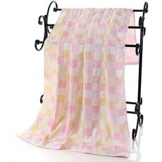 Asciugamano da bagno in cotone a doppia garza Asciugamano da bagno ad asciugatura rapida ad assorbimento d'acqua per bambini (griglia rosa)