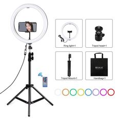 PULUZ 11,8 pollici 30 cm RGBW Light + 1.1m Treppiede Supporto curvo Superficie dimmerabile LED Dual Color Temperatura Temperatura LED Selfie Vlogging Video Light Light Kit di trasmissione in diretta con scarpa fredda Treppiede Treppiede Testa e telefono C