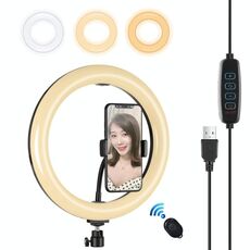 PULUZ 10,2 pollici 26 cm USB 3 modalità dimmerabile doppia temperatura colore LED curvo anello di luce diffusa Vlogging selfie fotografia luci video con morsetto telefono (nero)