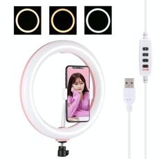 PULUZ 10,2 pollici 26 cm USB 3 modalità dimmerabile doppia temperatura colore LED curvo anello di luce diffusa Vlogging selfie fotografia luci video con morsetto telefono (rosa)