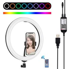 PULUZ 11,8 pollici 30 cm RGB dimmerabile LED a doppia temperatura colore LED curvo anello di luce diffusa Vlogging selfie fotografia luci video con testa a sfera treppiede e morsetto per telefono e telecomando (nero)