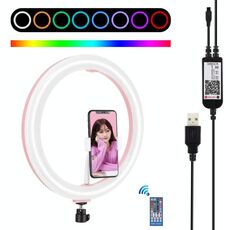 PULUZ 11,8 pollici 30 cm RGB dimmerabile LED doppia temperatura colore LED curvo anello di luce diffusa Vlogging selfie fotografia luci video con testa a sfera treppiede e morsetto per telefono e telecomando (rosa)