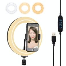Pulluz 7,9 pollici 20 cm USB 3 modalità dimmerabile Dual Color Temperature Temperatura LED Curved Light Ring Vlogging Selfie Photography Video Lights With Phone Morsetto (nero)