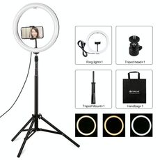 PULUZ 11,8 pollici 30 cm Luce + 1,65 m Supporto treppiede Superficie curva USB 3 modalità Dimmerabile Doppia temperatura colore LED Anello Vlogging Luce video Kit trasmissione live con morsetto telefono (nero)