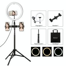 PULUZ 11,8 pollici 30 cm luce + 1,65 m treppiede + doppia staffa telefono superficie curva USB 3 modalità dimmerabile doppia temperatura colore LED anello vlogging luce video kit trasmissione live con morsetto telefono (nero)
