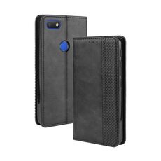 Per Alcatel 1V (2019) con fibbia magnetica con foro per impronte digitali Custodia in pelle a vibrazione orizzontale retrò con struttura a cavallo pazzo con supporto, slot per schede e cornice per foto (nera)