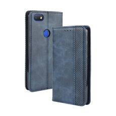 Per Alcatel 1V (2019) con fibbia magnetica con foro per impronte digitali Retro Crazy Horse Texture Custodia in pelle con vibrazione orizzontale con supporto e slot per schede e cornice per foto (blu)