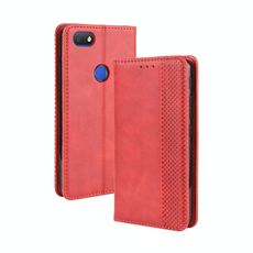 Per Alcatel 1V (2019) con fibbia magnetica foro per impronte digitali Retro Crazy Horse Texture Custodia in pelle con vibrazione orizzontale con supporto, slot per schede e cornice per foto (rosso)