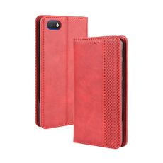 Per Alcatel 1V (2019) senza foro per impronte digitali Fibbia magnetica Retro Crazy Horse Texture Custodia in pelle con vibrazione orizzontale con supporto, slot per schede e cornice per foto (rosso)