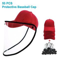50 PCS Anti-Saliva Splash Anti-Spitting Anti-Fog Anti-Oil Berretto da baseball protettivo Maschera Visiera rimovibile (Rosso)