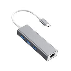 HUB convertitore da USB-C / Type-C a Fast Ethernet RJ45 e 3 x USB 3.0 (grigio)
