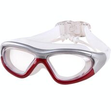 J8150 Occhialini da nuoto antiappannamento impermeabili per adulti con protezione per gli occhi e tappi per le orecchie (argento rosso trasparente)