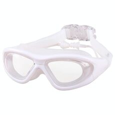 J8150 Occhialini da nuoto antiappannamento impermeabili per adulti con protezione per gli occhi piatti con tappi per le orecchie (bianco trasparente)