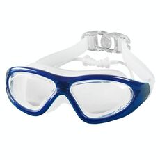 J8150 Occhialini da nuoto antiappannamento impermeabili per adulti con protezione per gli occhi piatti con tappi per le orecchie (blu trasparente)