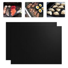 2 tappetini antiaderenti per barbecue con tappetino per barbecue da 0,2 mm di spessore, dimensioni: 40x33 cm (nero)