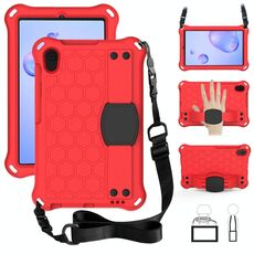 Per Galaxy Tab A 8.4 (2020) T307 Design a nido d'ape EVA + Materiale PC Guscio protettivo piatto anti caduta a quattro angoli con cinturino (rosso + nero)