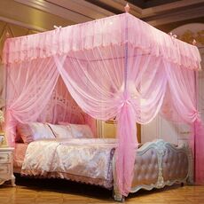 Zanzariera a tre porte in acciaio inossidabile da pavimento con crittografia in stile palazzo, specifica: staffa da 32 mm, dimensioni: 180x220 cm (rosa)