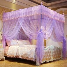 Zanzariera a tre porte in acciaio inossidabile da pavimento con crittografia in stile palazzo, specifica: staffa da 32 mm, dimensioni: 200x220 cm (viola)