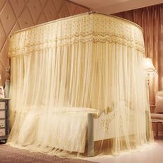 Zanzariera a pavimento in tubo di acciaio inossidabile a tre porte a forma di U, dimensioni: 25 mm, 1,2 x 2,0 m (beige)