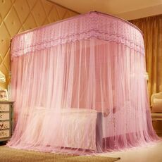 Zanzariera a pavimento in tubo di acciaio inossidabile a tre porte a forma di U, dimensioni: super spessa 32 mm 1,8 x 2,0 m (rosa)