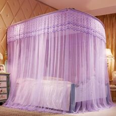 Zanzariera a pavimento in tubo di acciaio inossidabile a tre porte a forma di U, dimensioni: super spessa 32 mm 1,8 x 2,2 m (viola)