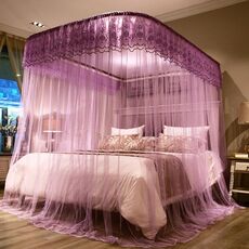 Zanzariera a tre porte retrattile con guida a forma di U, dimensioni: 180x200 cm (viola)