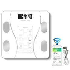 Bilancia elettronica per uso domestico intelligente per grasso corporeo, versione con ricarica USB (bianca)