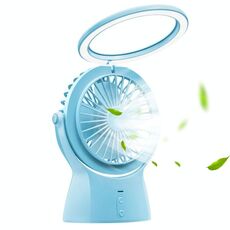 Lampada da tavolo con ventilatore elettrico da tavolo muto con ricarica USB portatile multifunzione S1, con controllo a 3 velocità (blu cielo)