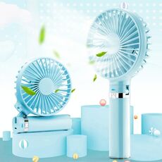 Ventilatore elettrico portatile pieghevole portatile S2, con controllo della velocità a 3 e luce notturna (azzurro)