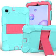 Per Samsung Galaxy Tab A 8.4 (2020) Custodia protettiva antiurto in silicone bicolore con supporto (Aqua + Hot Pink)