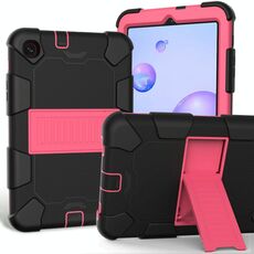 Per Samsung Galaxy Tab A 8.4 (2020) Custodia protettiva antiurto in silicone bicolore con supporto (nero + rosa caldo)