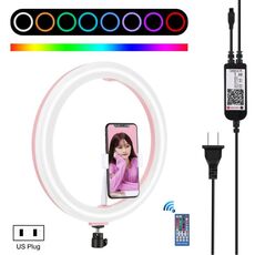 Pulluz 11,8 pollici 30 cm RGB Dimmable LED Ring Vlogging Selfie Photography Photography Lights with Cold Shoe Treppiede Treppiede Testa e telefono Morsetto (rosa) (spina USA)
