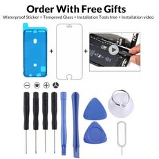 12 in 1 kit di riparazione e regali (4 x cacciavite + 2 x aste di smontaggio + 2 x triangolo su fette spesse + 1 x espulsore + 1 x mandrino + 1 x adesivo impermeabile + 1 x vetro temperato)