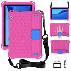 Per Huawei MediaPad T5 10.1 Design a nido d'ape EVA + Materiale PC Guscio protettivo piatto anti caduta a quattro angoli con cinturino (RoseRed + Blue)