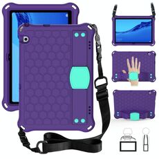 Per Huawei MediaPad T5 10.1 Design a nido d'ape EVA + Materiale PC Guscio protettivo piatto anti caduta a quattro angoli con cinturino (viola + acqua)
