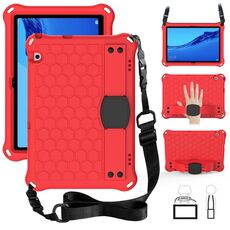 Per Huawei MediaPad T5 10.1 Design a nido d'ape EVA + Materiale PC Guscio protettivo piatto anti caduta a quattro angoli con cinturino (rosso + nero)