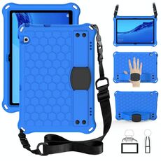 Per Huawei MediaPad T5 10.1 Design a nido d'ape EVA + Materiale PC Guscio protettivo piatto anti caduta a quattro angoli con cinturino (blu + nero)