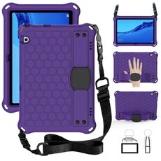 Per Huawei MediaPad T5 10.1 Design a nido d'ape EVA + Materiale PC Guscio protettivo piatto anti caduta a quattro angoli con cinturino (viola + nero)