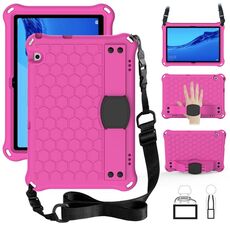 Per Huawei Media M5 Lite 8.4 / M6 8.4 Design a nido d'ape EVA + Materiale PC Guscio protettivo piatto anti caduta a quattro angoli con cinturino (RoseRed + Black)