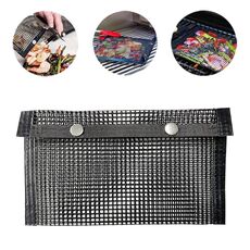 Borsa da forno per barbecue in rete antiaderente resistente al calore per barbecue, dimensioni: 24 x 14 cm (nero)