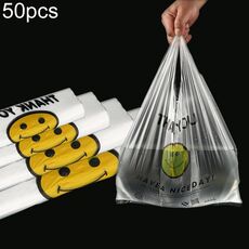 Borsa per imballaggio borsa per la spesa in plastica trasparente con faccina 3C da 50 pezzi / rotolo, dimensioni: 35x55 cm
