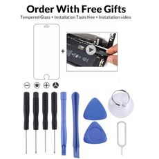 11 in 1 kit di riparazione e regali (4 x cacciavite + 2 x aste di smontaggio + 2 x triangolo su fette spesse + 1 x espulsore + 1 x mandrino + 1 x vetro temperato)