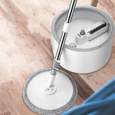 Mop rotante per lavaggio e centrifuga a secchio singolo, colore: bianco