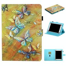 Per tablet universale da 10 pollici Custodia in pelle a ribaltamento orizzontale con cuciture colorate con supporto e slot per schede e striscia antiscivolo (farfalla)