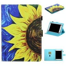 Per tablet universale da 10 pollici Custodia in pelle a ribaltamento orizzontale con cuciture colorate con supporto e slot per schede e striscia antiscivolo (girasole)
