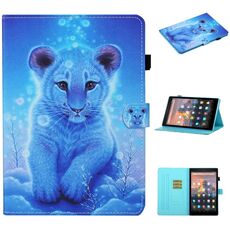 Per kindle Paperwhite 4/3/2/1 Custodia in pelle a ribaltamento orizzontale con cucitura a disegno colorato con supporto, slot per schede e funzione sleep / wake-up (Little Tiger)