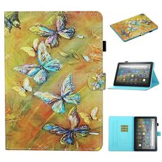 Per Kindle Fire HD8 (2020) / HD8 Plus (2020) Custodia in pelle a ribaltamento orizzontale con cucitura a disegno colorato con supporto e slot per schede e funzione sleep / wake-up (sabbia colorata)