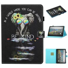 Per Kindle Fire HD8 (2020) / HD8 Plus (2020) Custodia in pelle a ribaltamento orizzontale con cuciture colorate con supporto e slot per schede e funzione di sospensione / sveglia (icona degli occhiali)