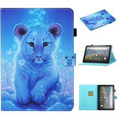 Per Kindle Fire HD8 (2020) / HD8 Plus (2020) Custodia in pelle a ribaltamento orizzontale con cucitura a disegno colorato con supporto, slot per schede e funzione sleep / wake-up (Little Tiger)