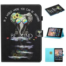 Per Kindle Fire HD7 2015/2017/2019 Custodia in pelle a ribaltamento orizzontale con cuciture colorate con supporto e slot per schede e striscia antiscivolo (icona degli occhiali)